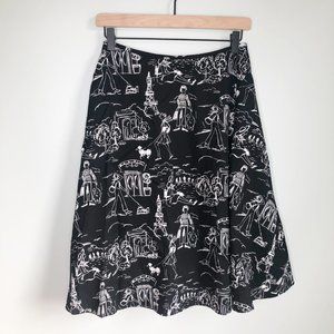 Vintage Paris Print Midi High Waisted Skirt Small